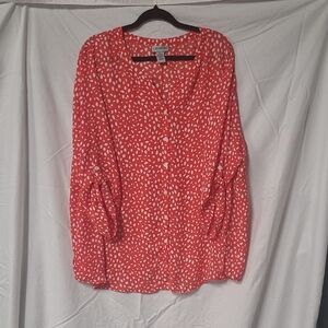 Catherines Red and White Sheer Polka Dot Blouse